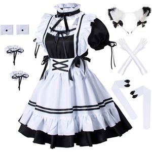 Anime French Maid Apron Lolita Fancy Dress Cosplay Costume Furry Set BRAND NEW